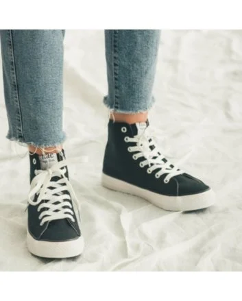 REDO BLACK VEGAN HIGH TOP SNEAKERS LACE-UP
